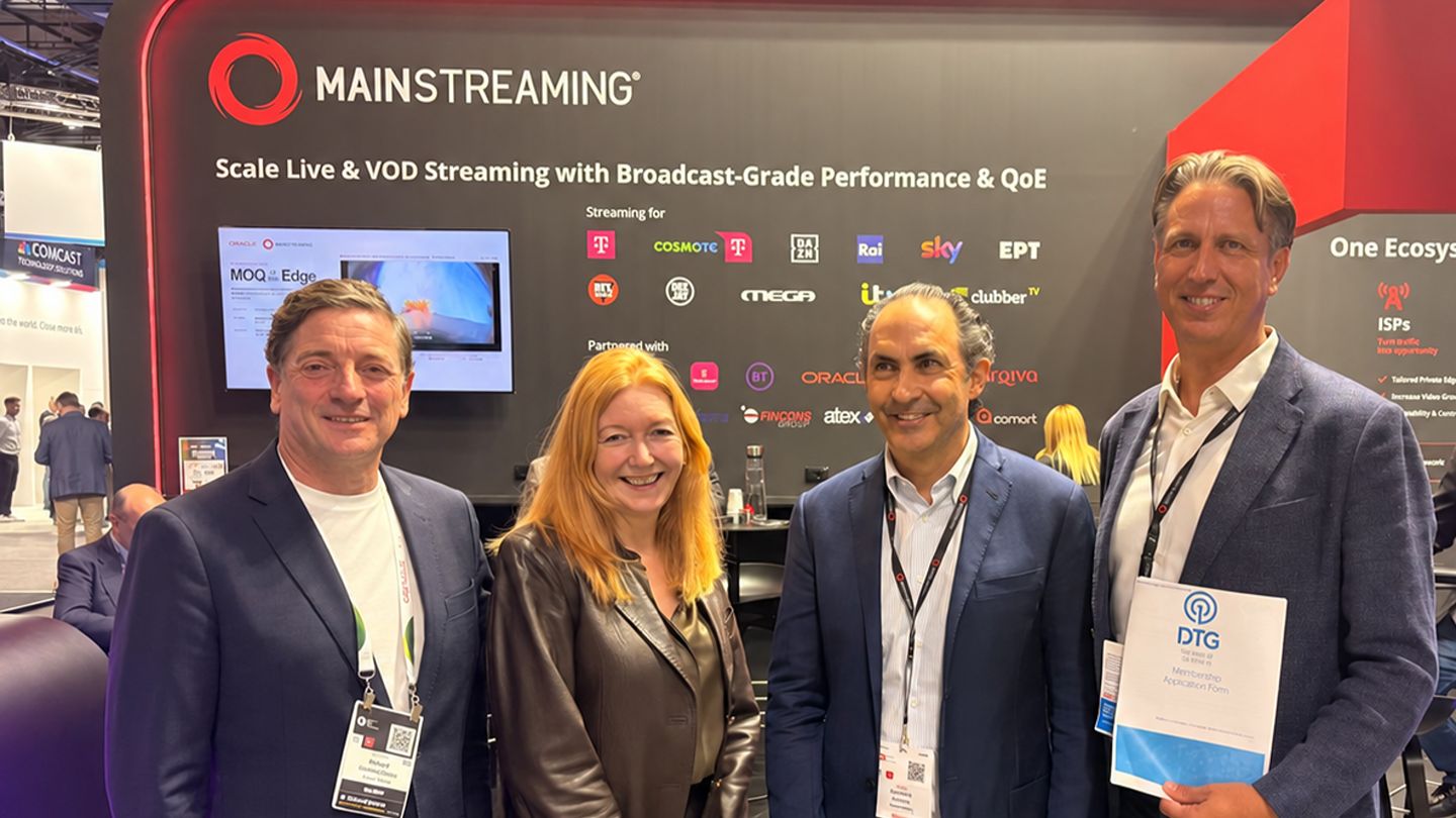 Digital TV Group CEO Richard Lindsay-Davies, L-R Digital Chair Lesley McKenzie, Mainstreaming Founder and CEO Antonio Corrado and Mainstreaming SVP Business Operations Paul Martin. 